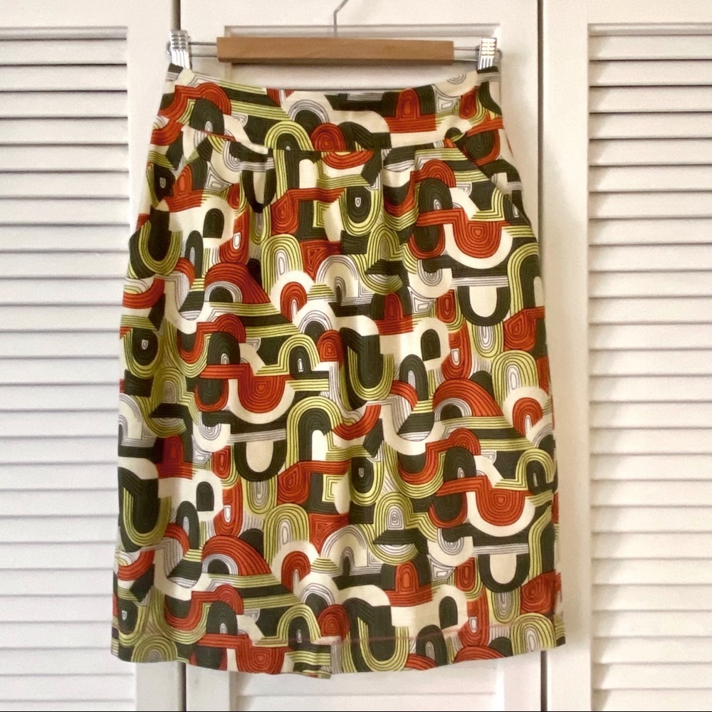 Mon Petit Oiseau 💯 Silk Knee-Length Pencil Skirt, Funky Pattern - Small